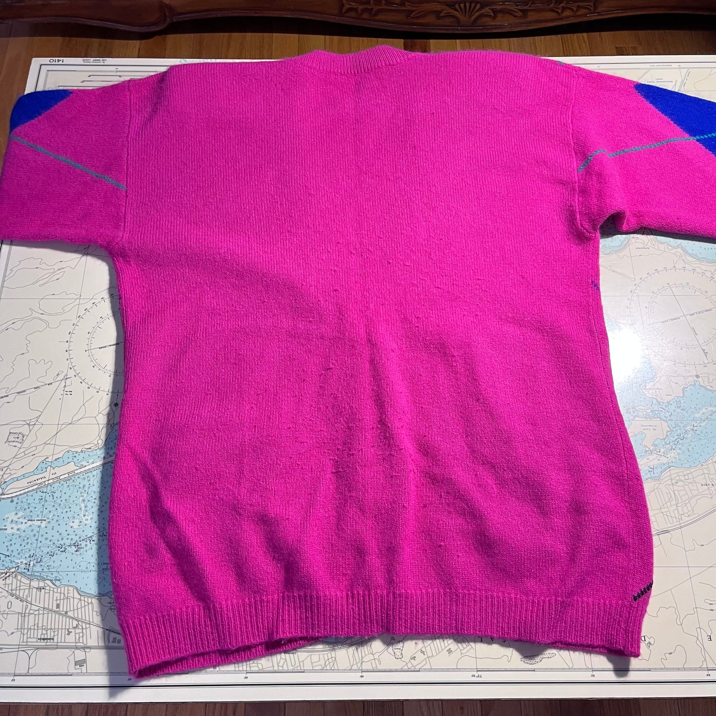 Vintage Pink Argyle Cardigan with Shoulder Pads