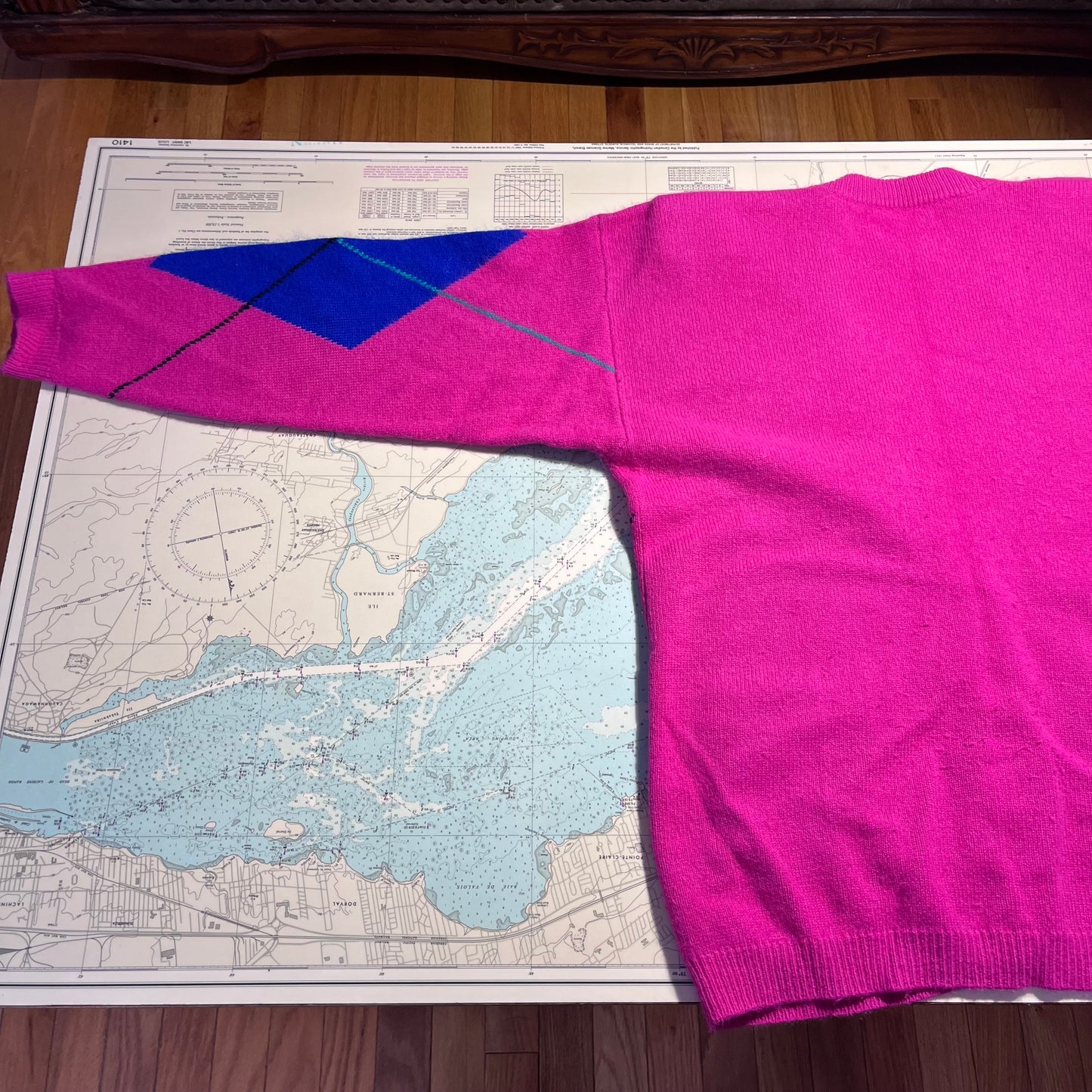 Vintage Pink Argyle Cardigan with Shoulder Pads