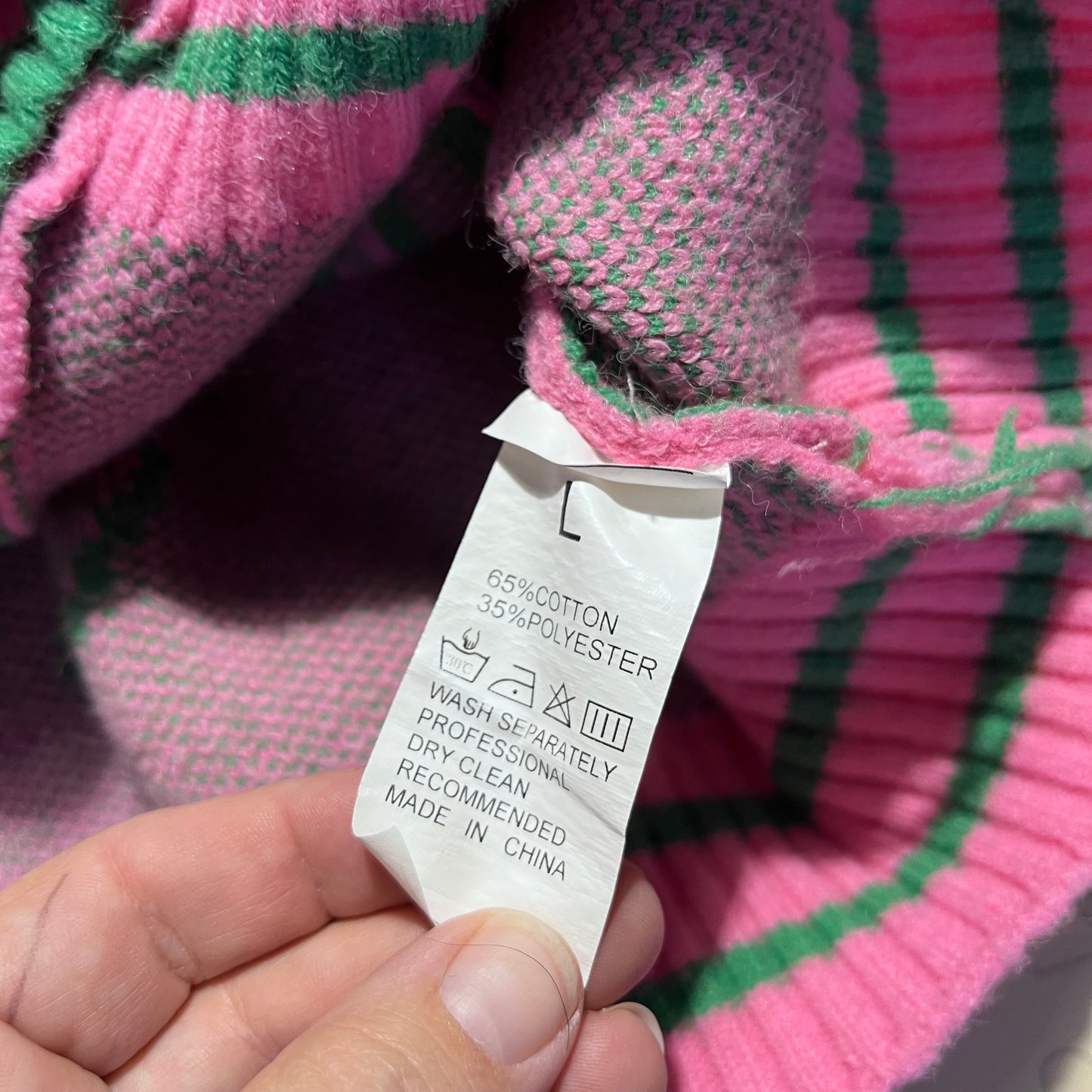 Vintage Pink and Green Geo Knit Cardigan Sweater