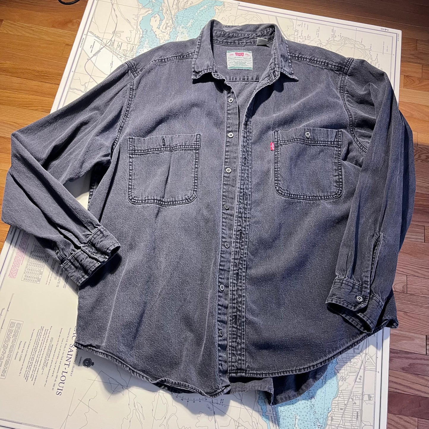 Vintage Levi's Black Denim Button Up Shirt XXL