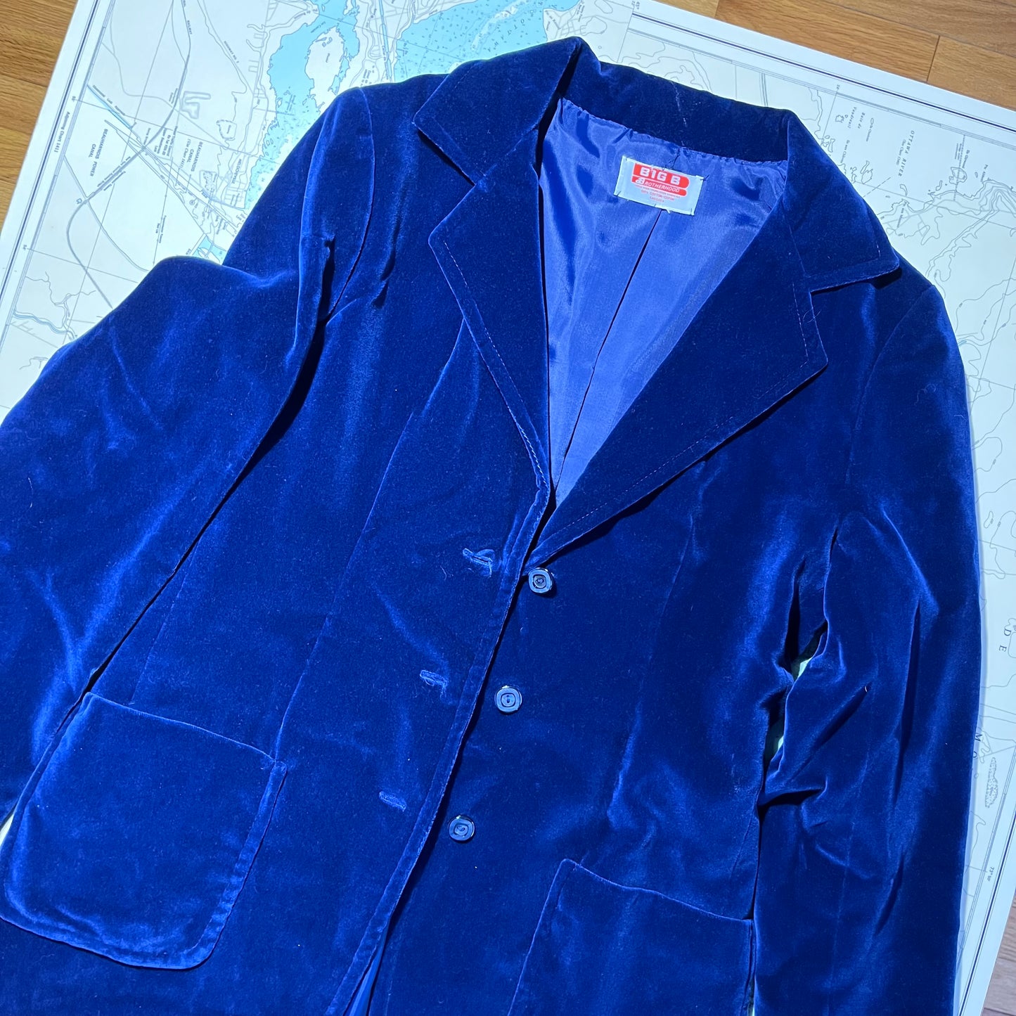 Vintage Big B Brotherhood Blue Velvet Blazer Jacket