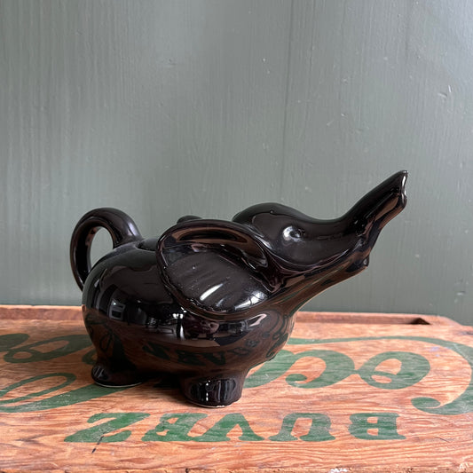 Vintage 70s Black Ceramic Elephant Teapot