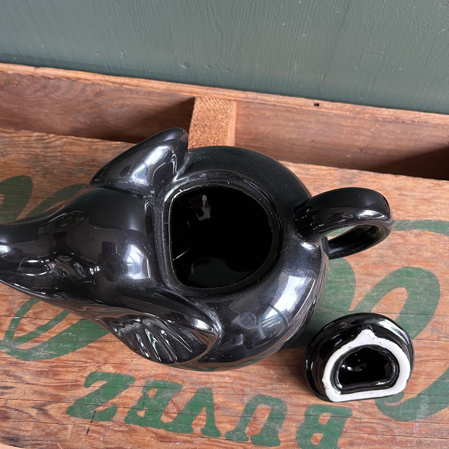 Vintage 70s Black Ceramic Elephant Teapot