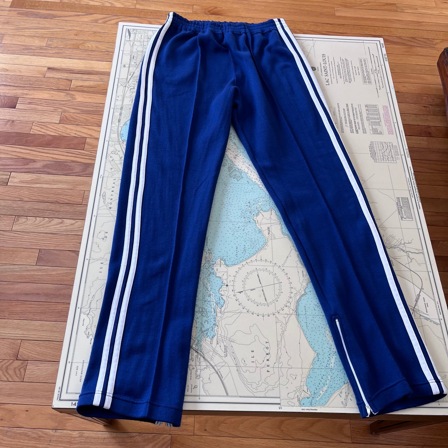 Vintage 70s Victory Blue and White Striped Joggers