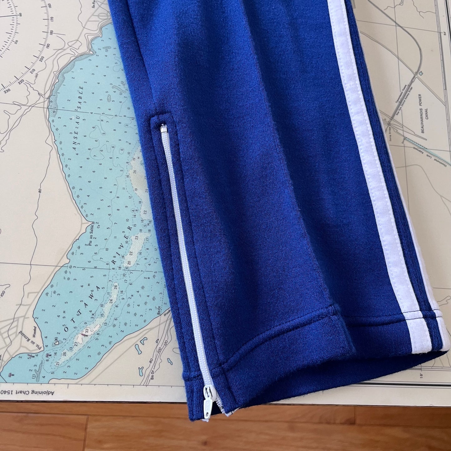 Vintage 70s Victory Blue and White Striped Joggers