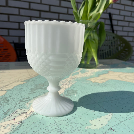 Vintage Textured Milk Glass Planter / Goblet