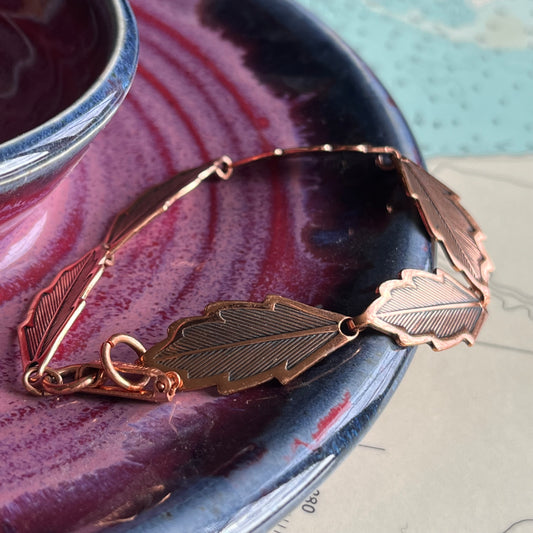 Vintage 70s Copper Oak Leaf Bracelet