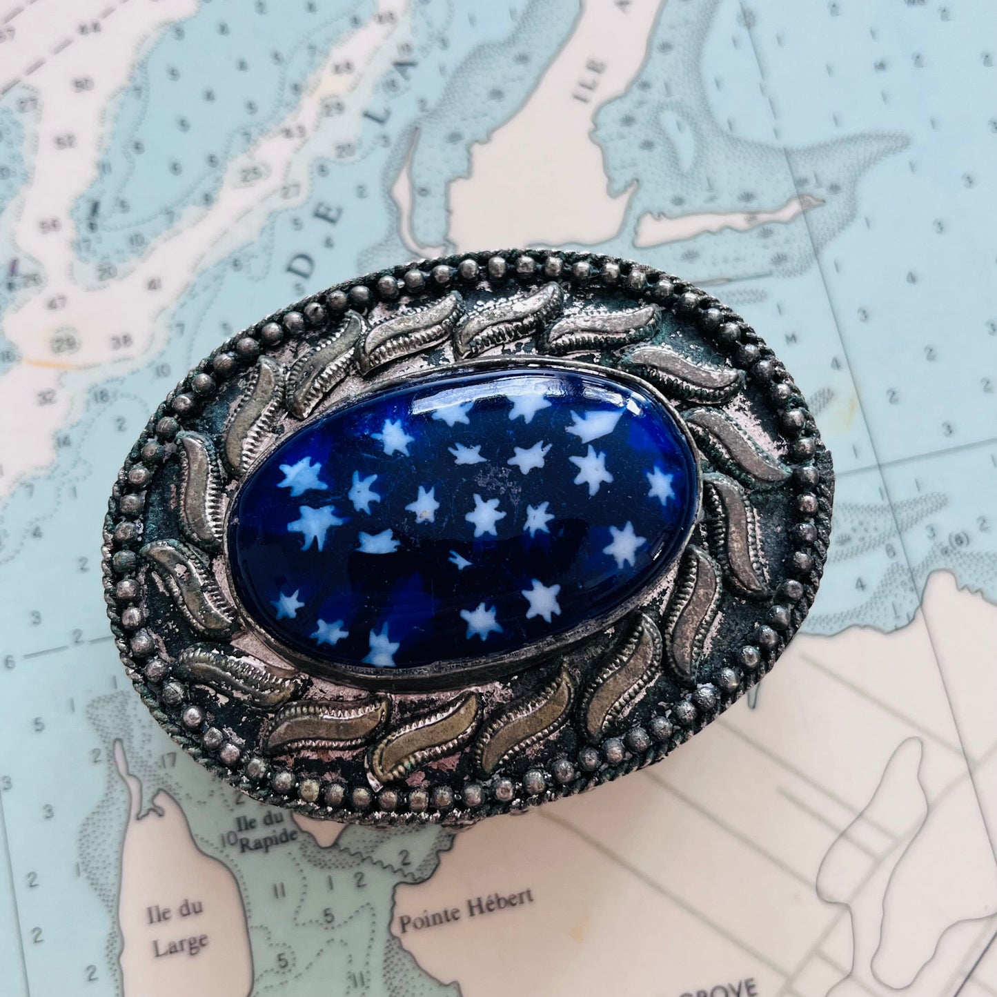 Vintage Millefiori  Glass and Silver Plated Ring / Pill Box