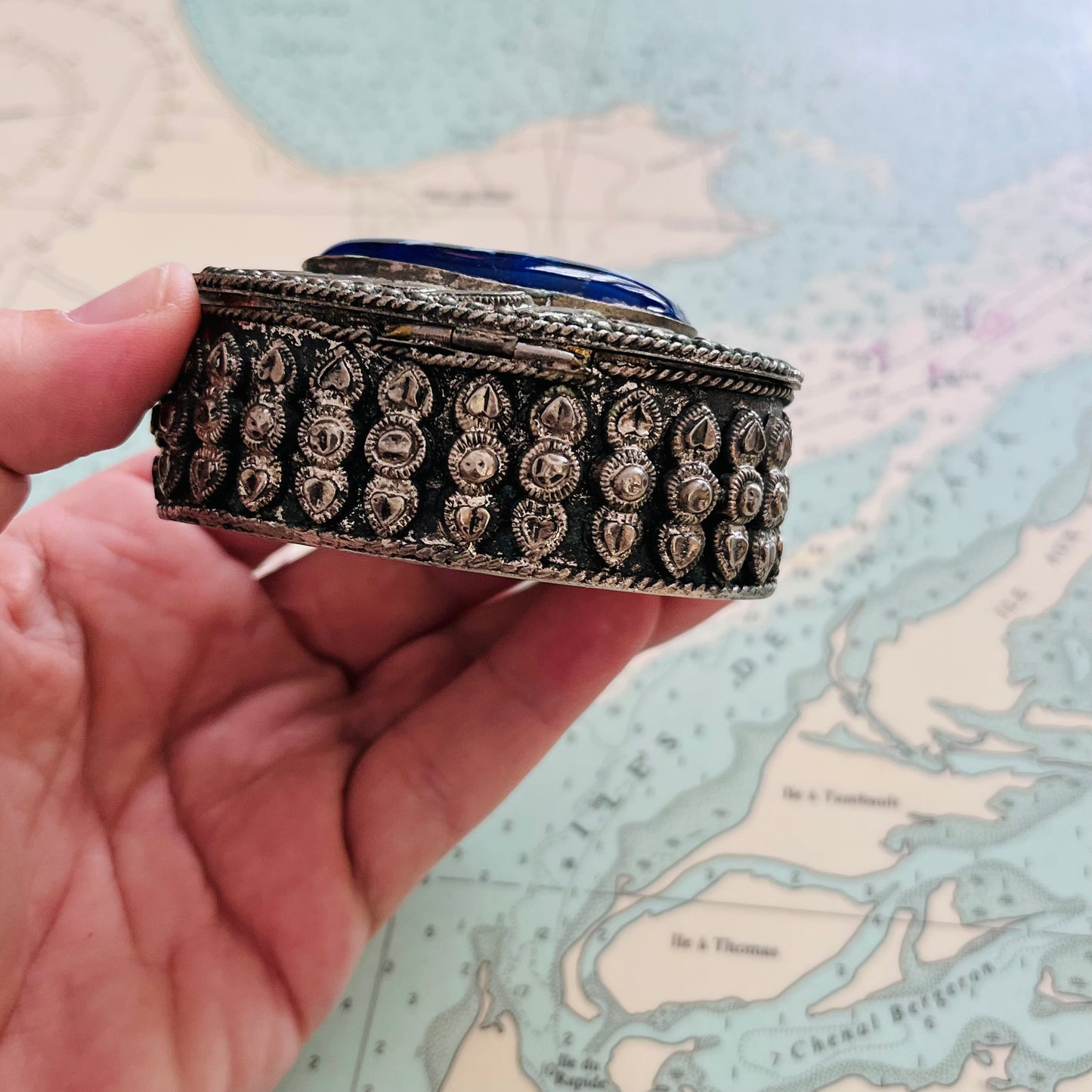 Vintage Millefiori  Glass and Silver Plated Ring / Pill Box