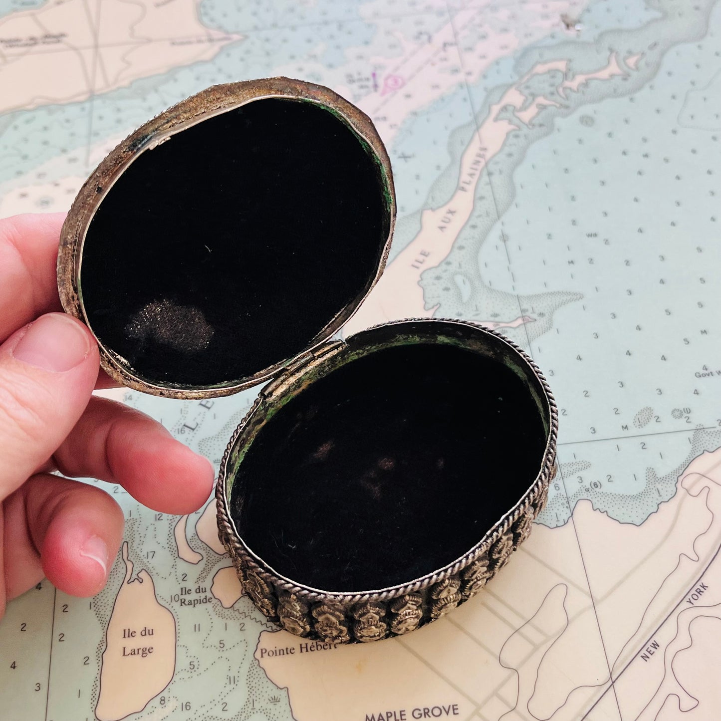 Vintage Millefiori  Glass and Silver Plated Ring / Pill Box