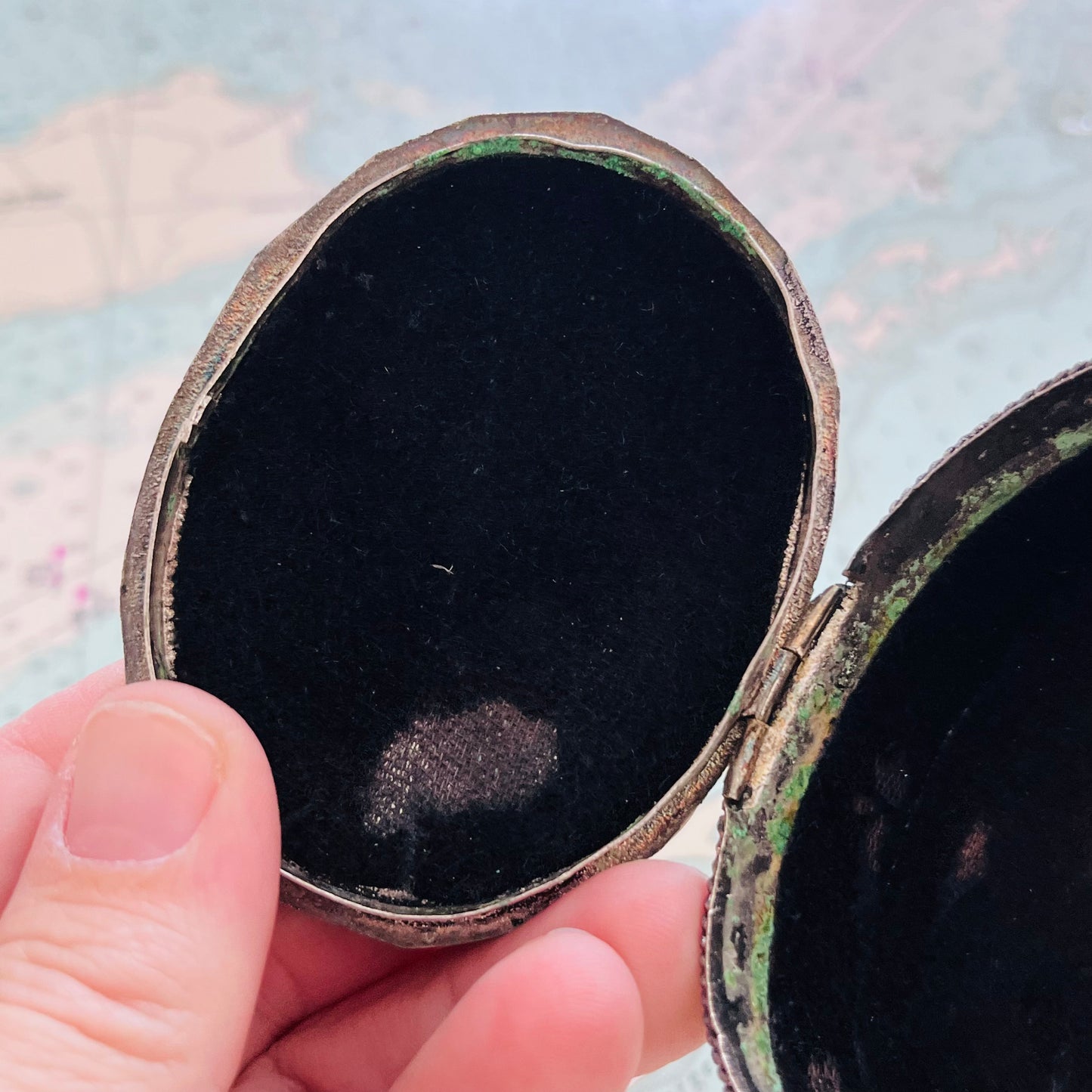 Vintage Millefiori  Glass and Silver Plated Ring / Pill Box