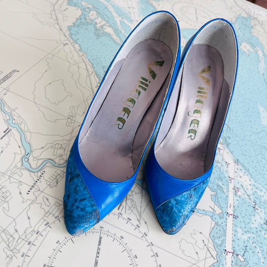 Vintage Blue Villager Leather Heels sz 6