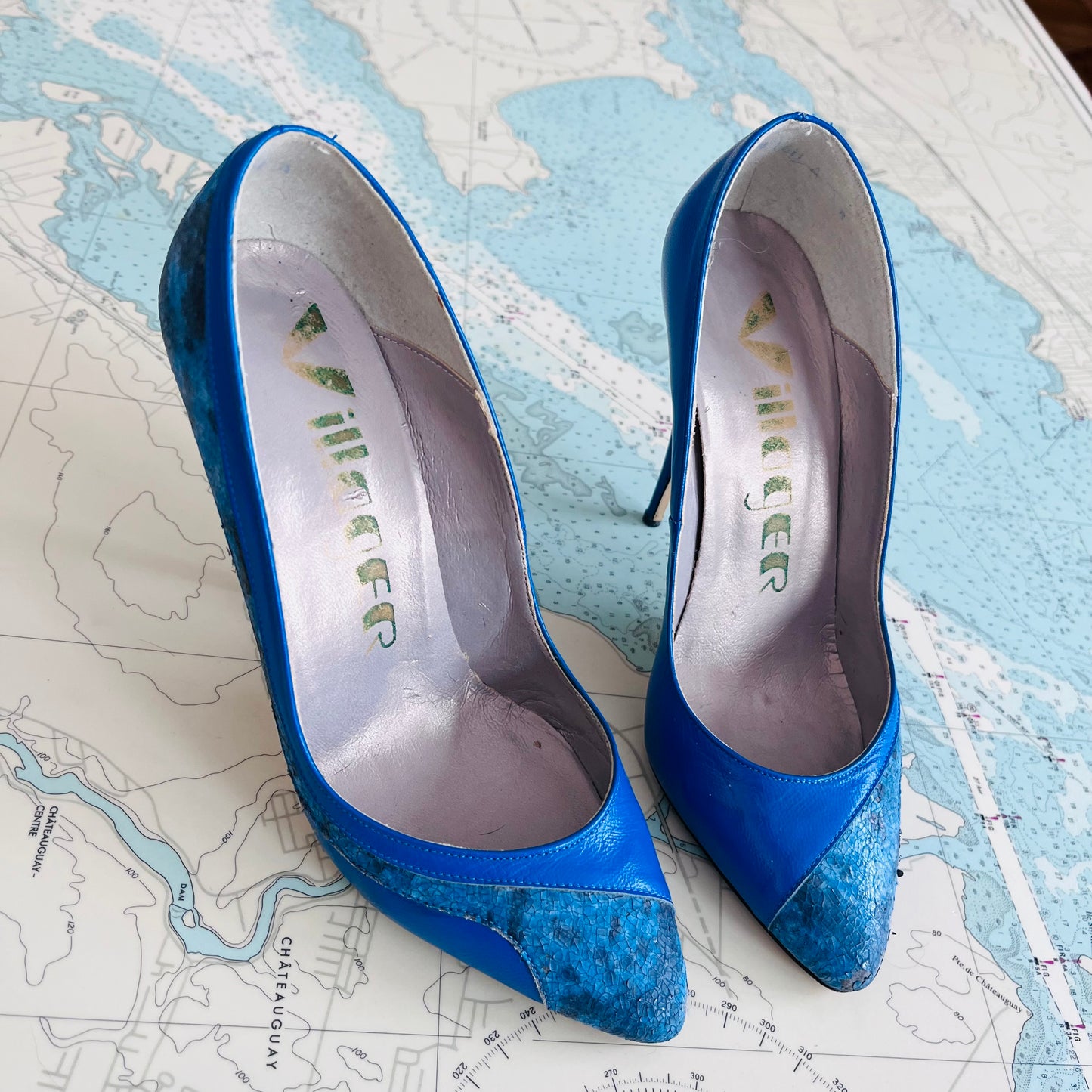 Vintage Blue Villager Leather Heels sz 6