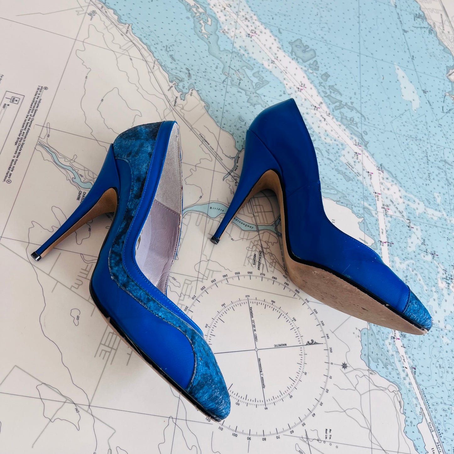 Vintage Blue Villager Leather Heels sz 6