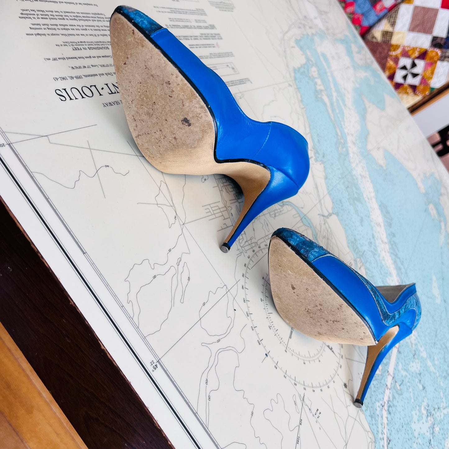 Vintage Blue Villager Leather Heels sz 6