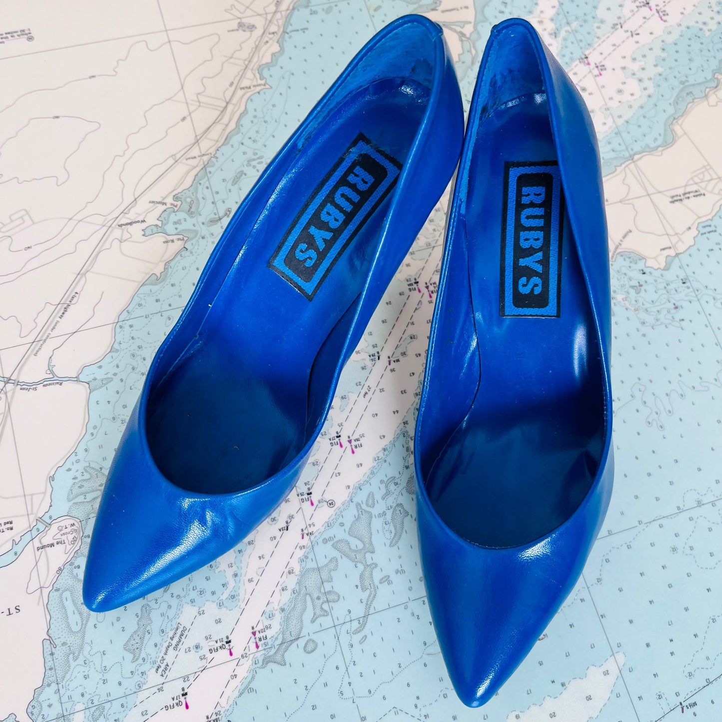 Vintage Ruby's Blue Leather Heels sz 5.5