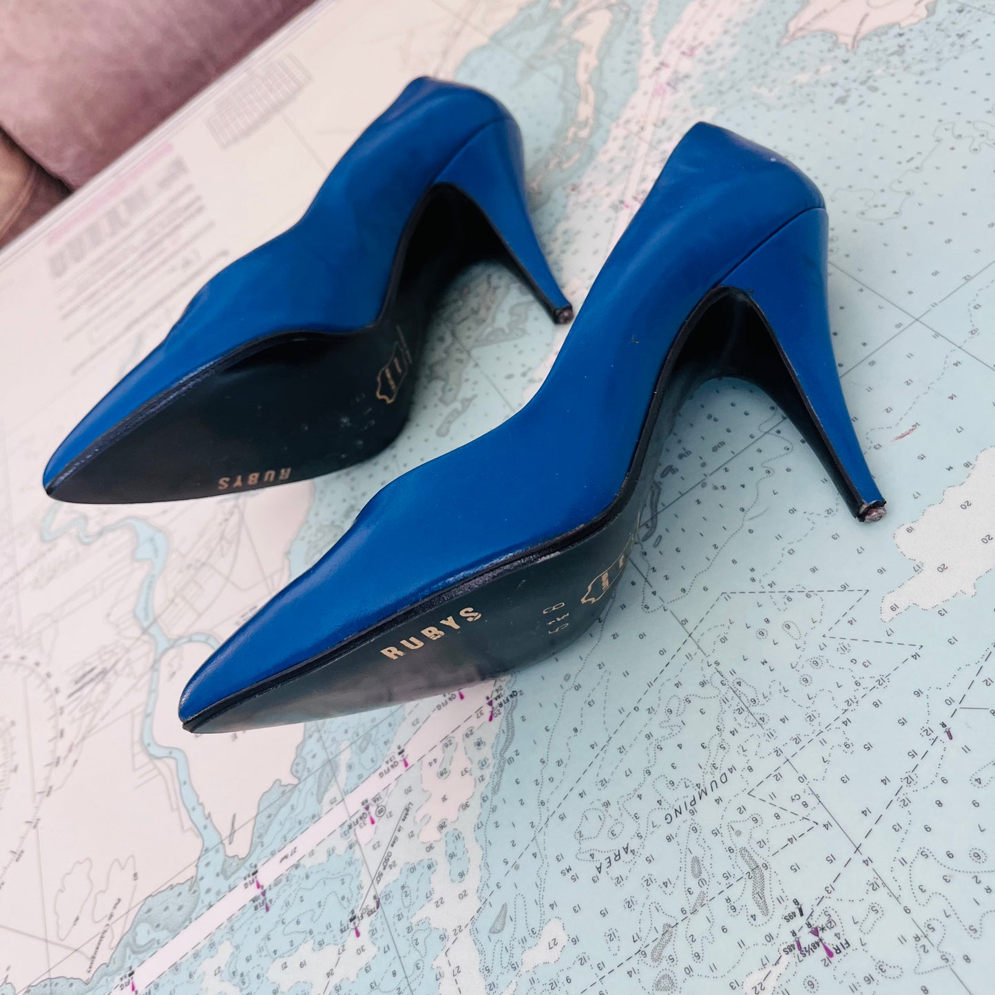 Vintage Ruby's Blue Leather Heels sz 5.5
