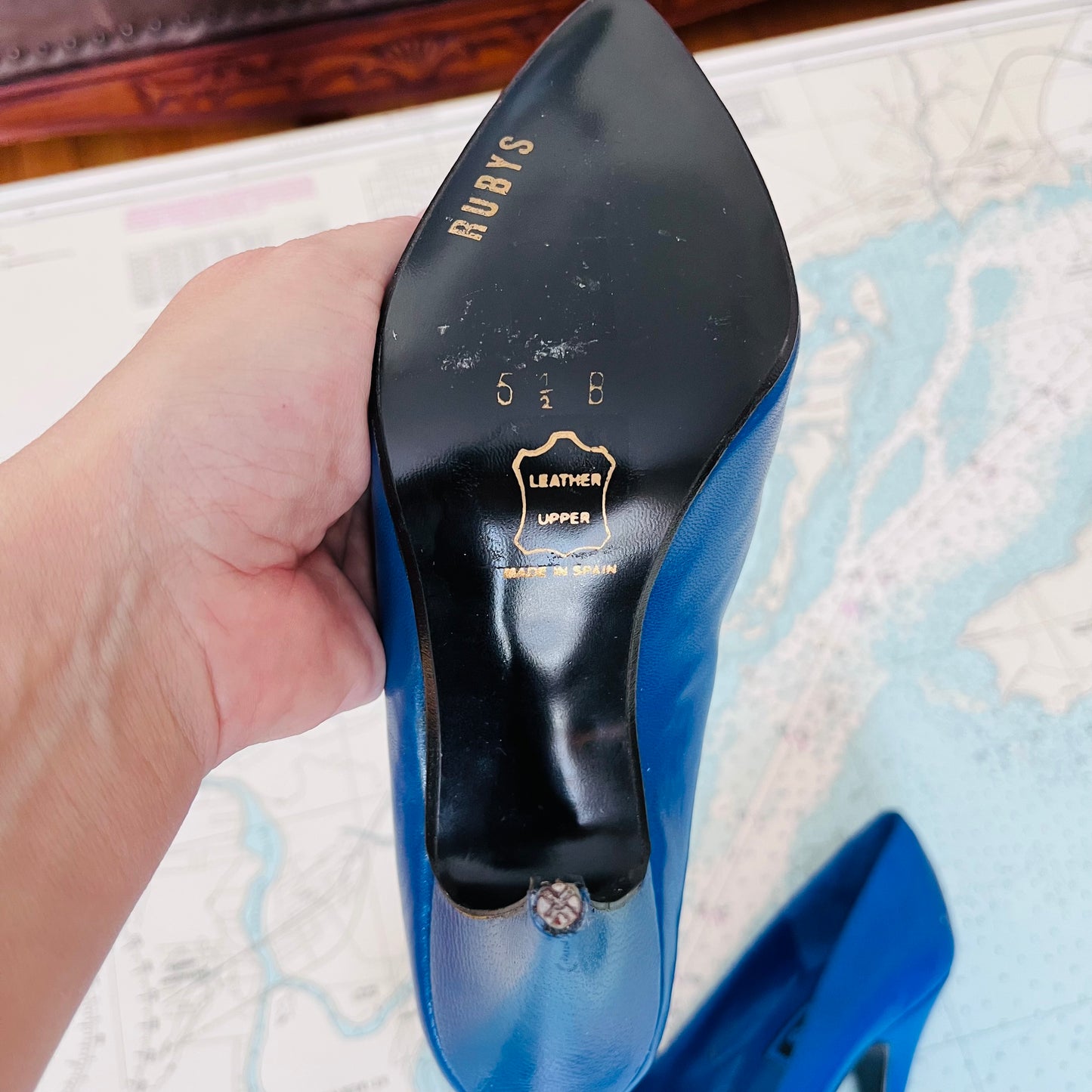 Vintage Ruby's Blue Leather Heels sz 5.5