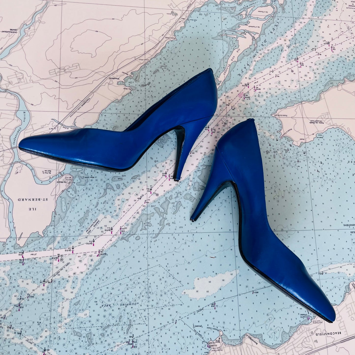 Vintage Ruby's Blue Leather Heels sz 5.5