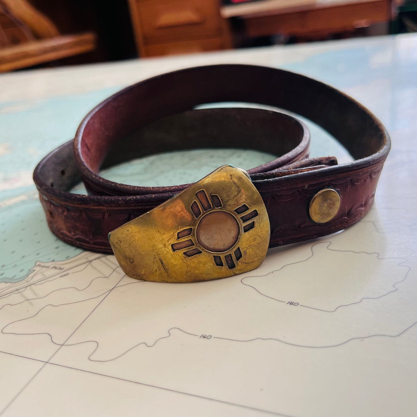 Vintage Leather Dragon Aspen Belt with Brass Buckle