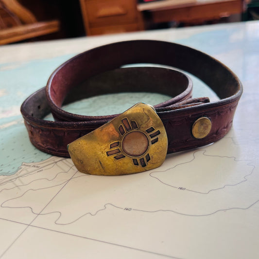 Vintage Leather Dragon Aspen Belt with Brass Buckle