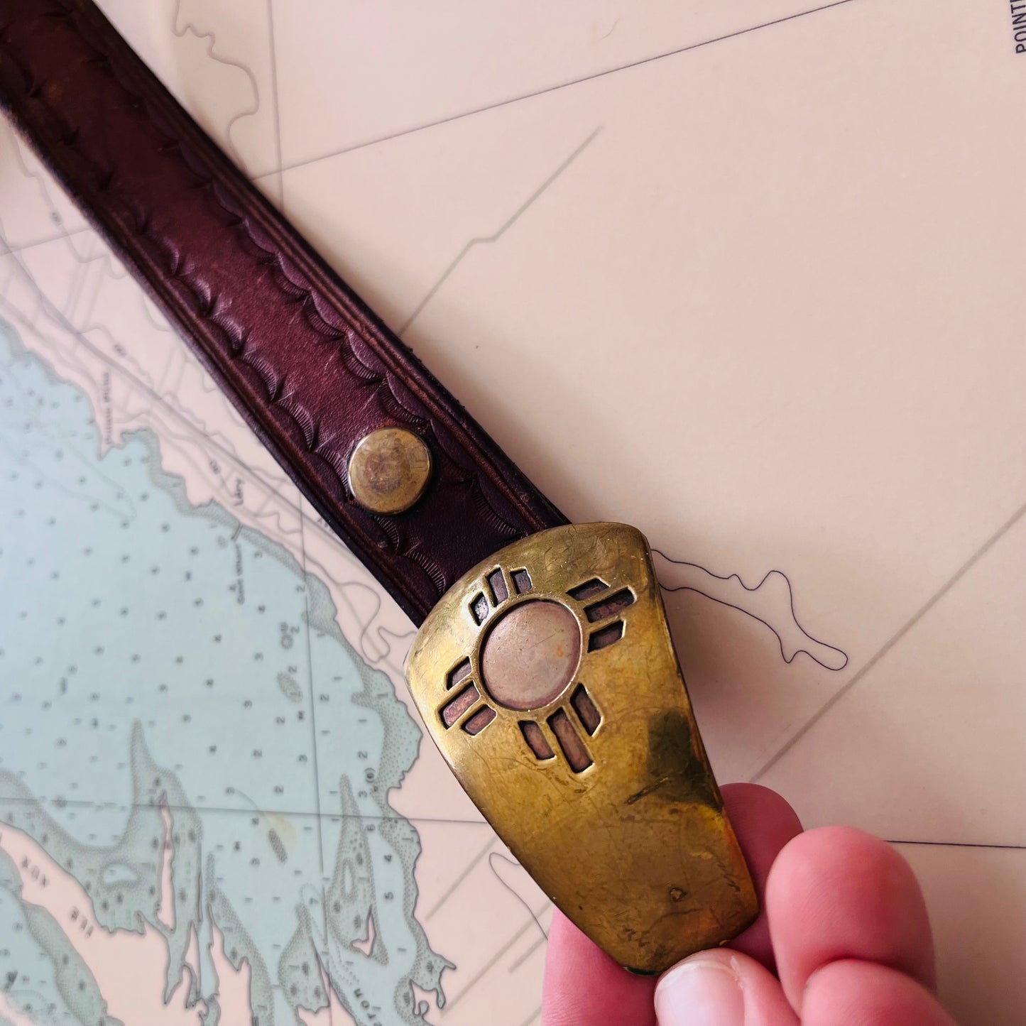 Vintage Leather Dragon Aspen Belt with Brass Buckle