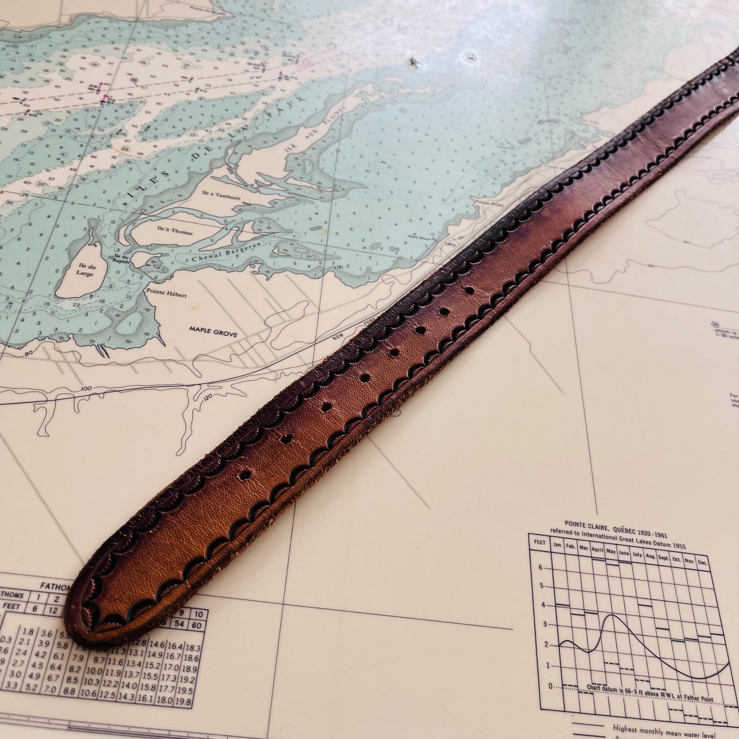 Vintage Brown and Brass Tooled Leather Belt