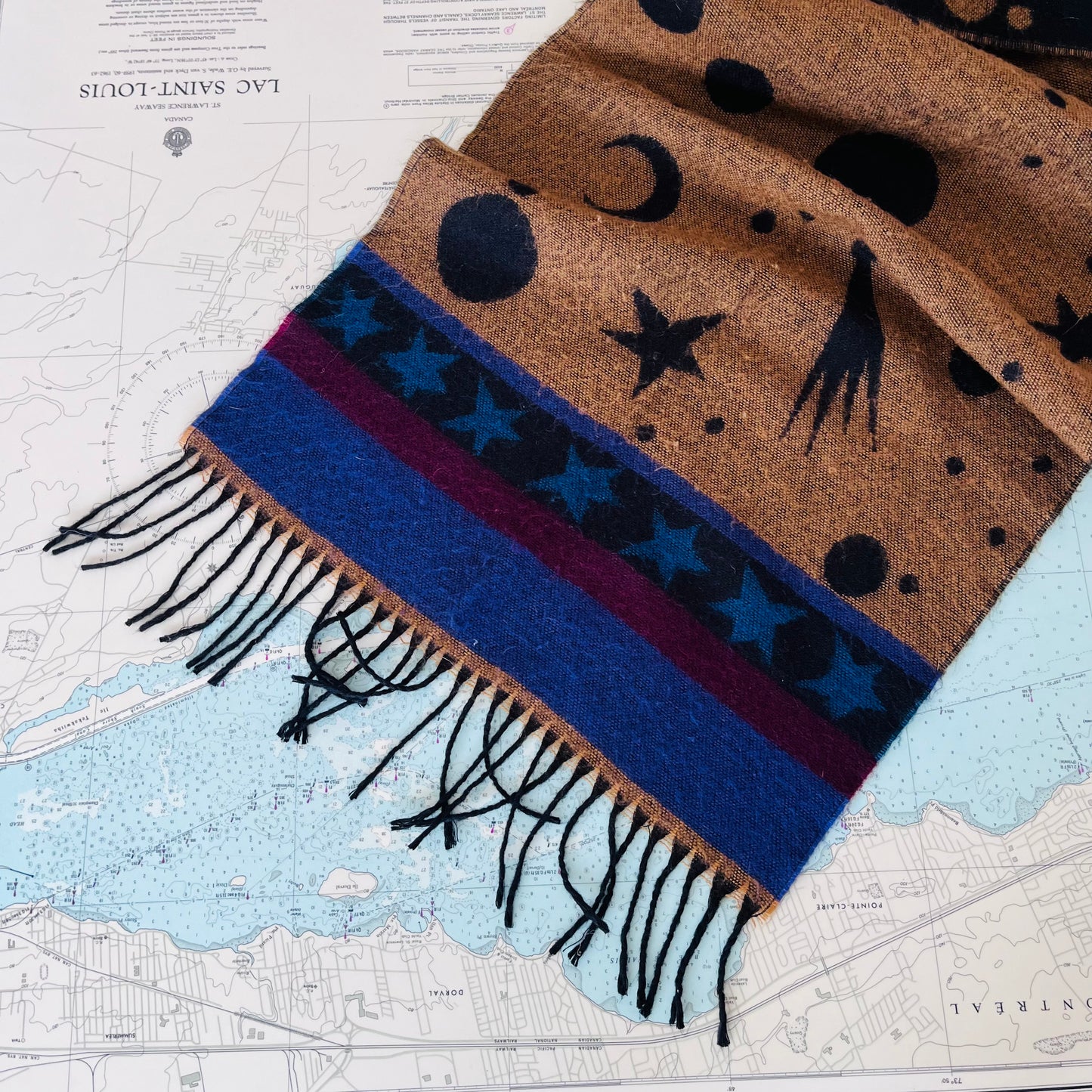 Vintage Celestial Moon & Stars Wool Scarf