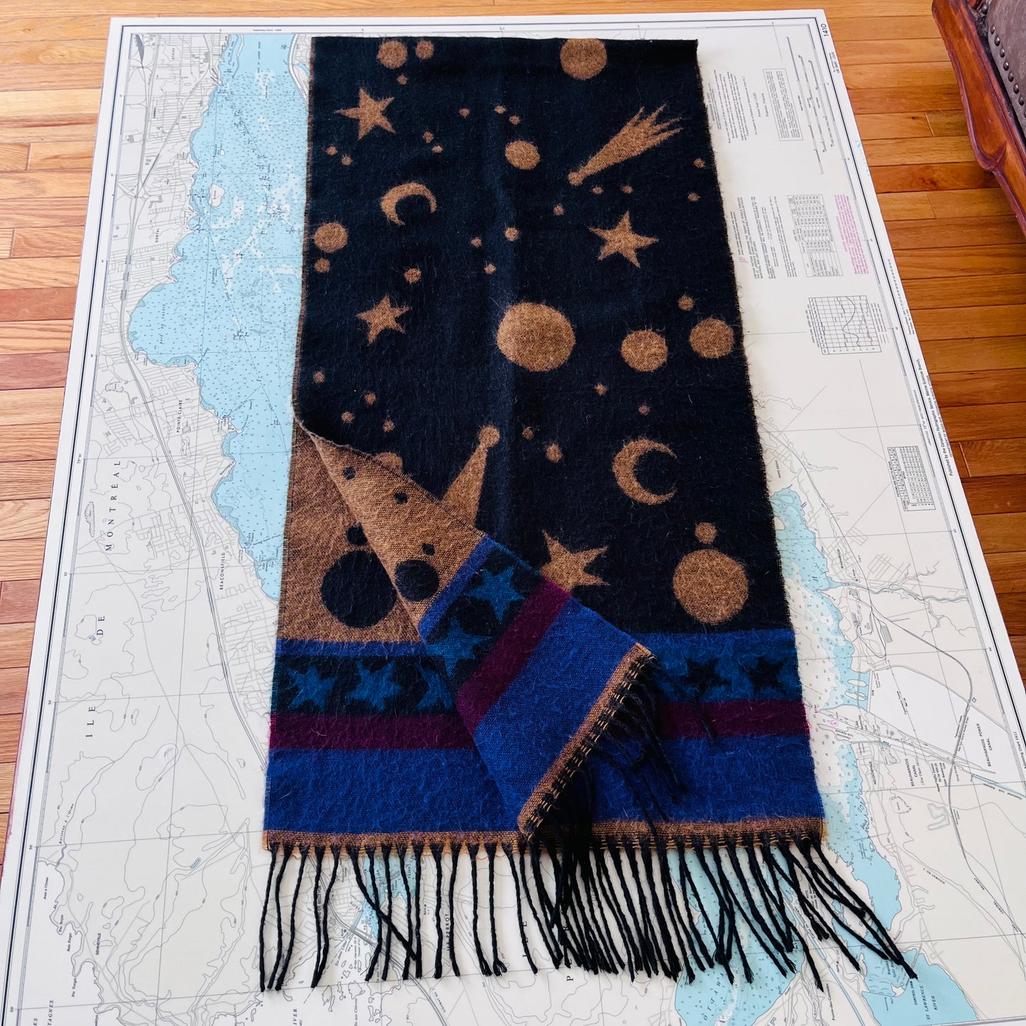 Vintage Celestial Moon & Stars Wool Scarf