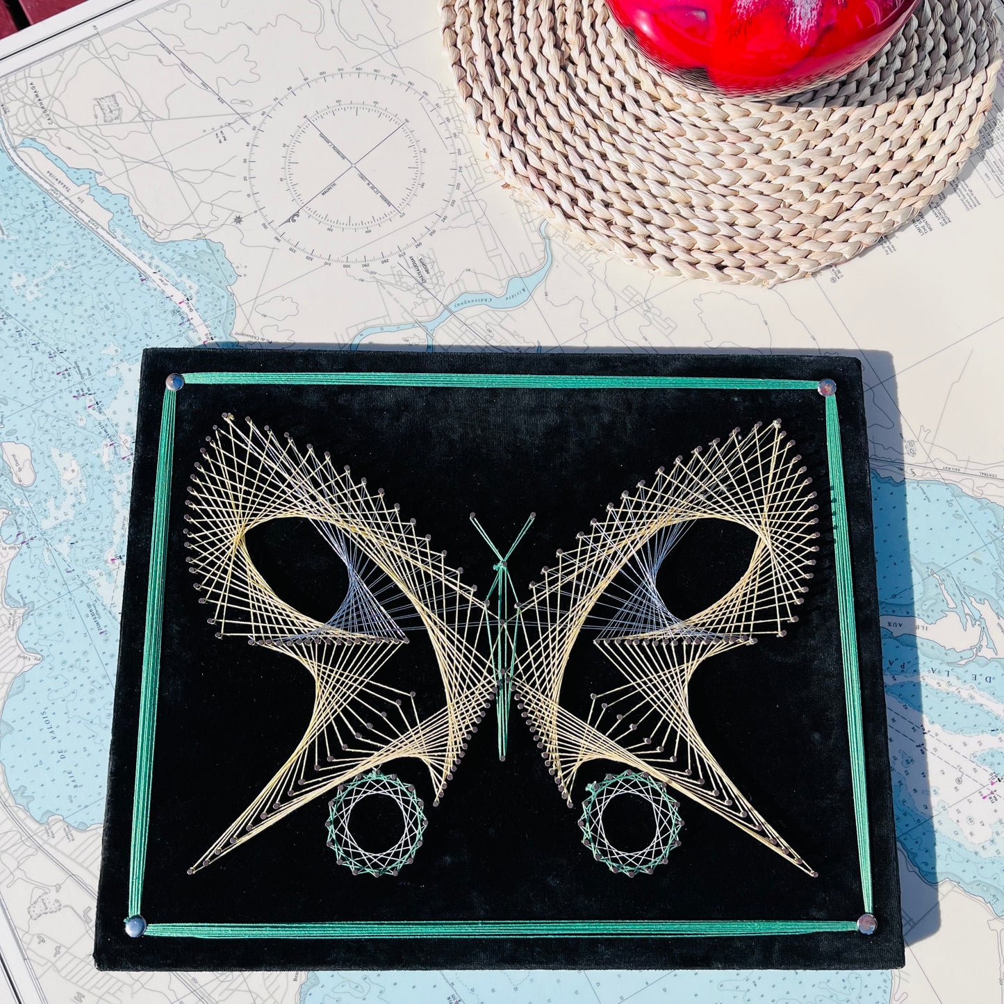 Vintage 70s Velvet String Art Butterfly