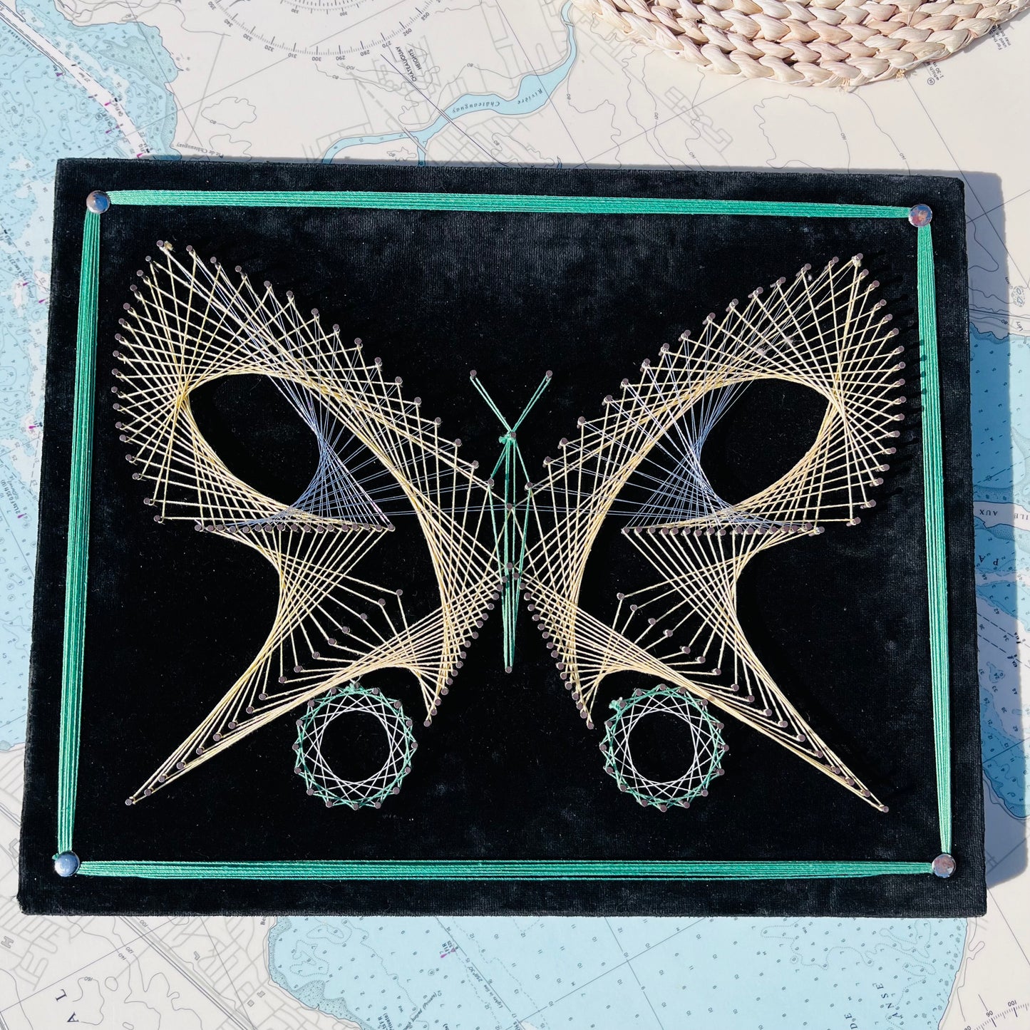 Vintage 70s Velvet String Art Butterfly