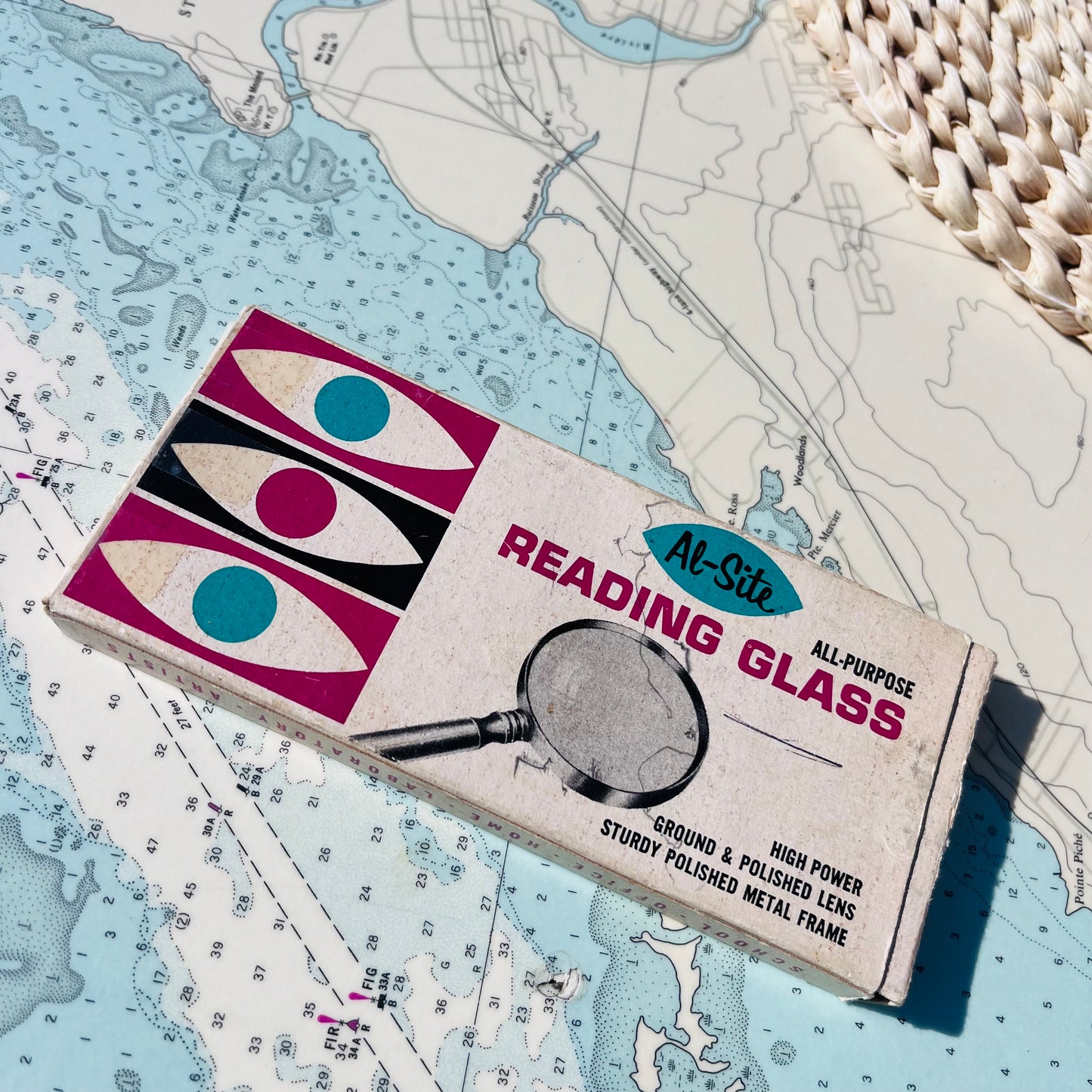 Vintage Al-Site All Purpose Reading Glass Magnifying Glass with Box