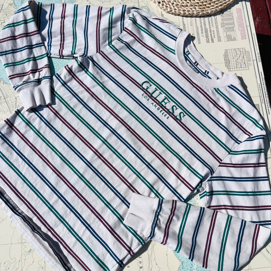 Vintage 90s Style Guess Embroidered Logo Long Sleeve Tee