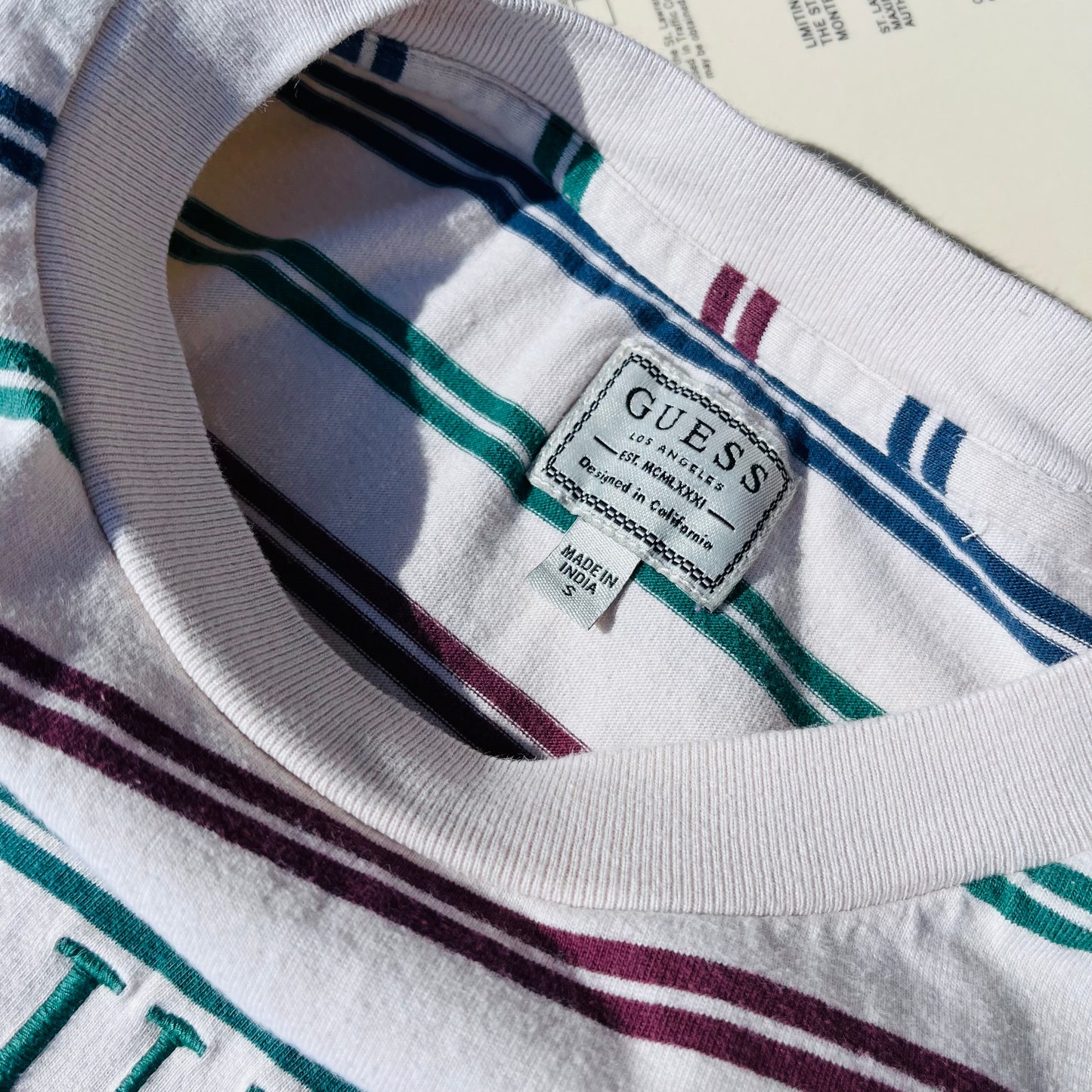 Vintage 90s Style Guess Embroidered Logo Long Sleeve Tee