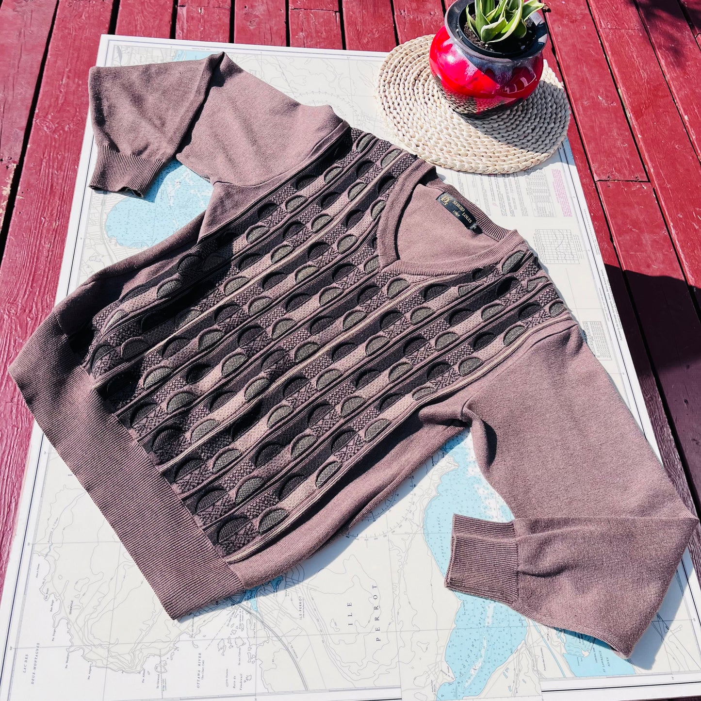 Vintage Sergio Louis 3D Knit Brown Tone Sweater
