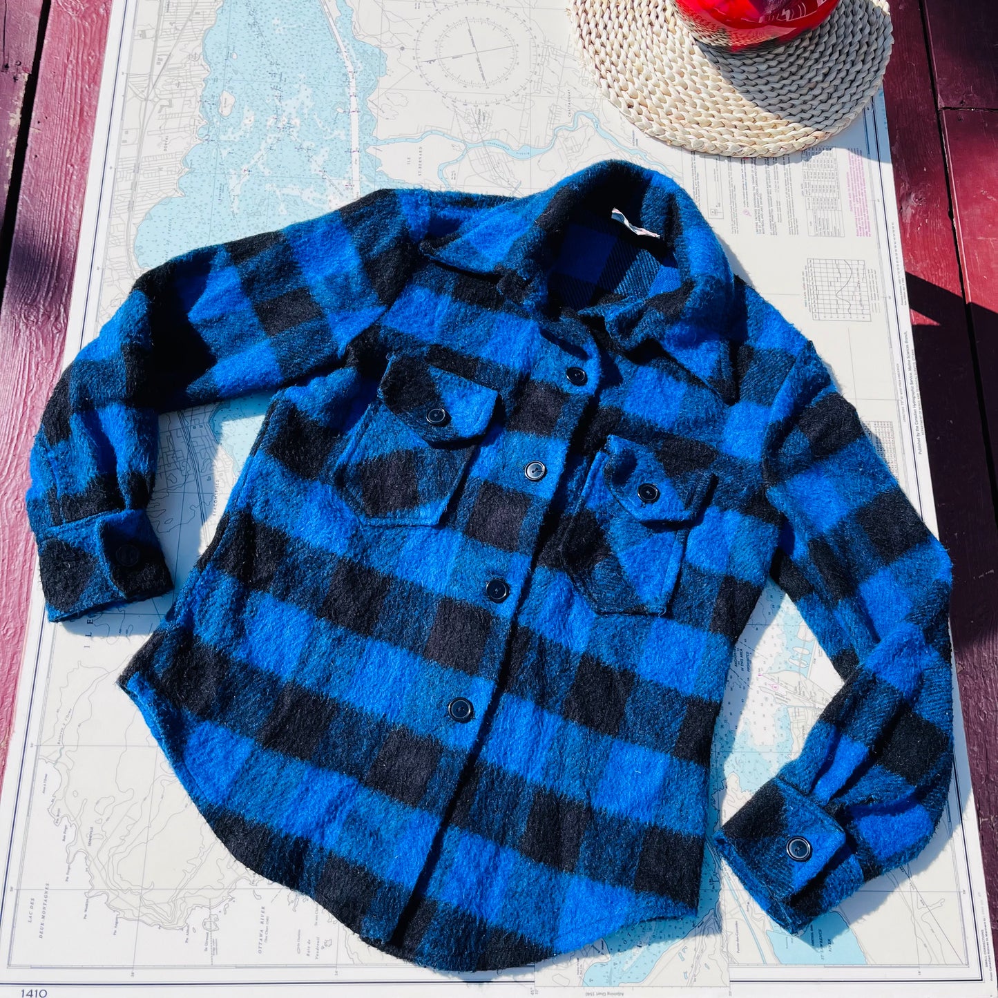 Vintage 70s Blue and Black Buffalo Plaid Jacket