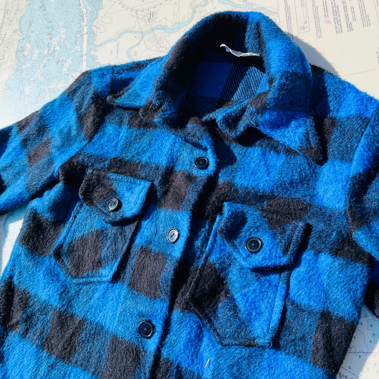 Vintage 70s Blue and Black Buffalo Plaid Jacket