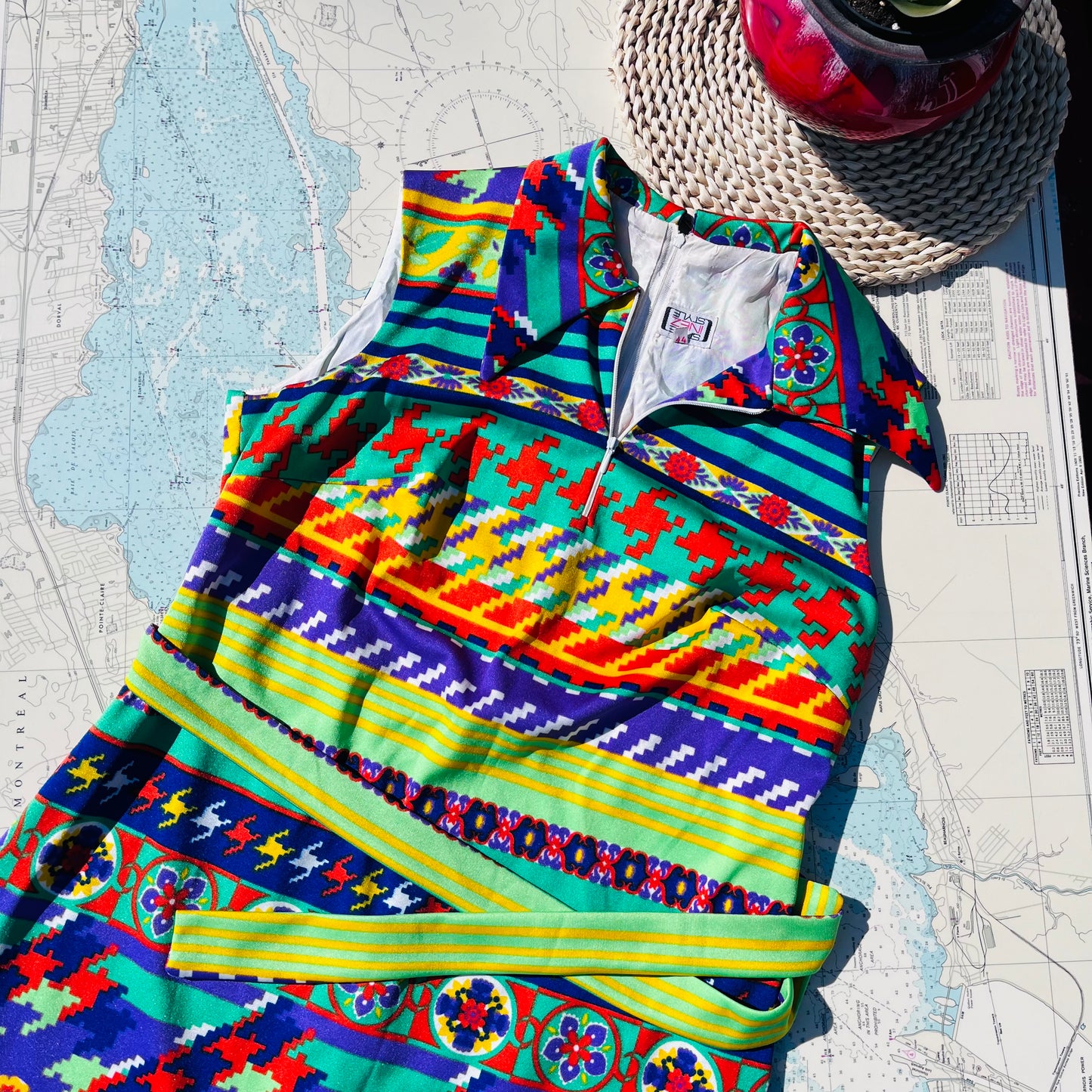 Vintage 60s Inez Style Funky Pattern Polyester Go-Go Dress