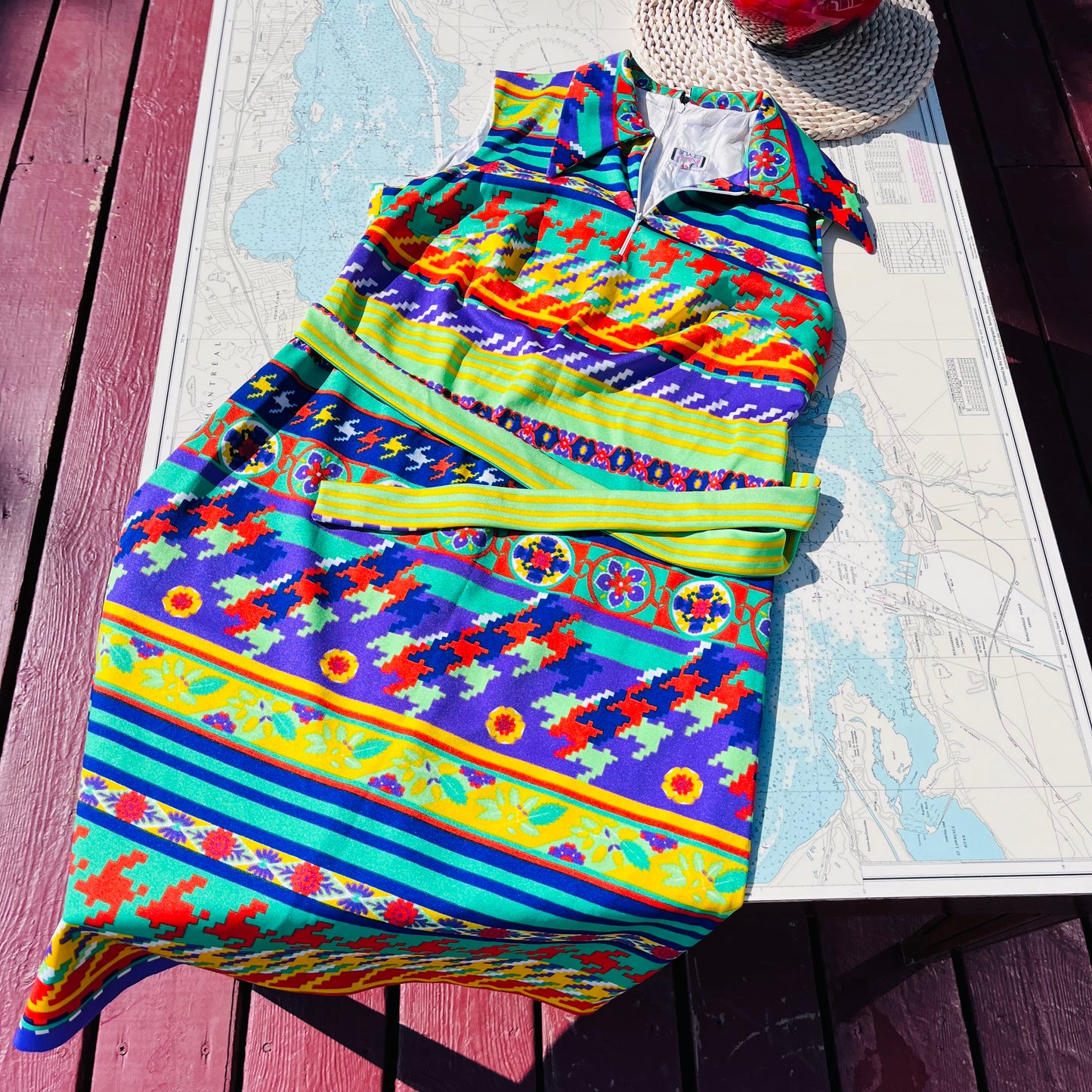 Vintage 60s Inez Style Funky Pattern Polyester Go-Go Dress