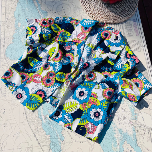Vintage 60s Funky Floral Polyester Cropped Open Jacket
