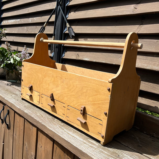 Vintage Blonde Wood Toolbox with Drawers