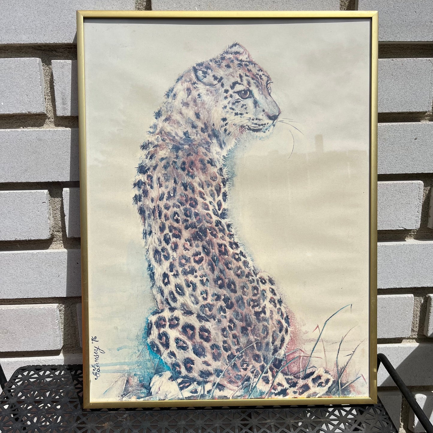 Vintage 70s Gold Framed Cheetah Painting