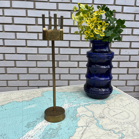 Vintage Tall Brass Brutalist Tapered Candle Holder