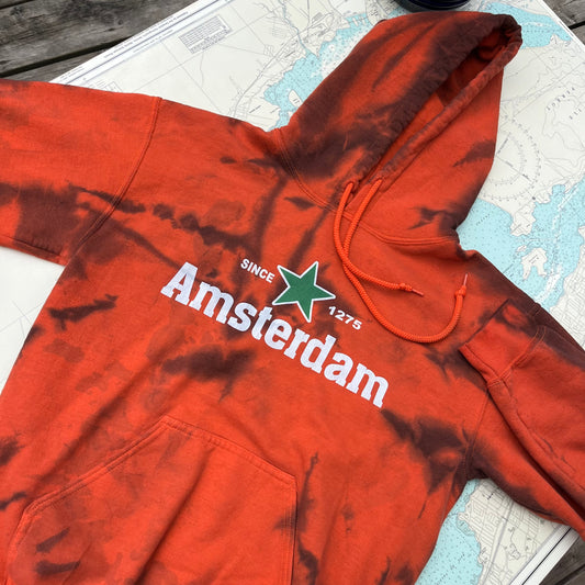 Vintage Orange Amsterdam Tie Dye Tourism Hoodie