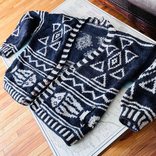 Vintage Heavy Wool Knit Oversized Fish Cardigan
