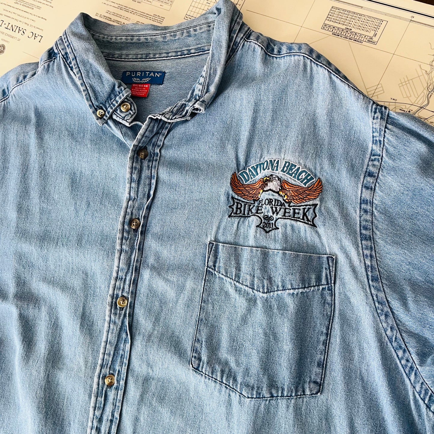 Vintage 2011 Daytona Bike Week Denim Button Up Shirt