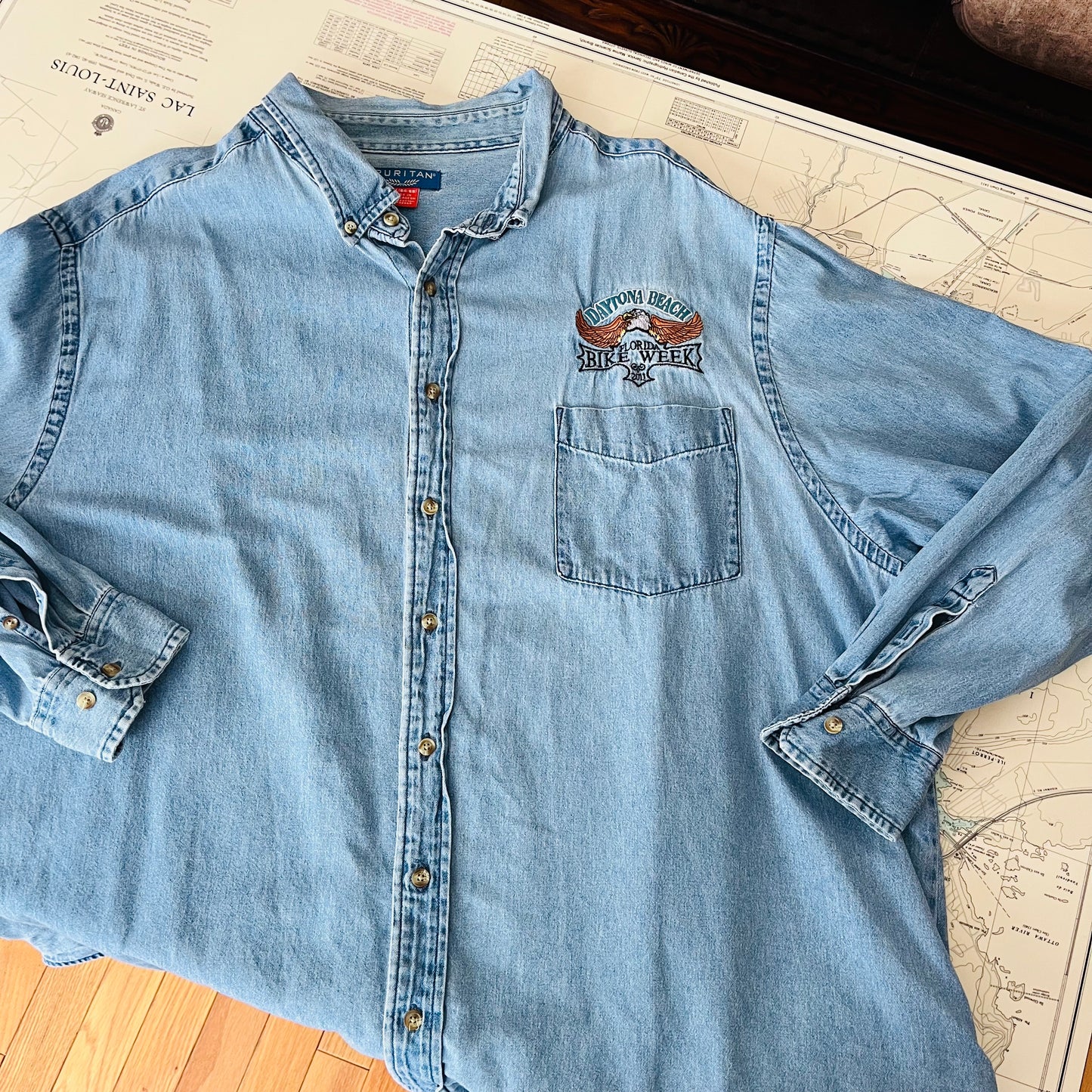 Vintage 2011 Daytona Bike Week Denim Button Up Shirt
