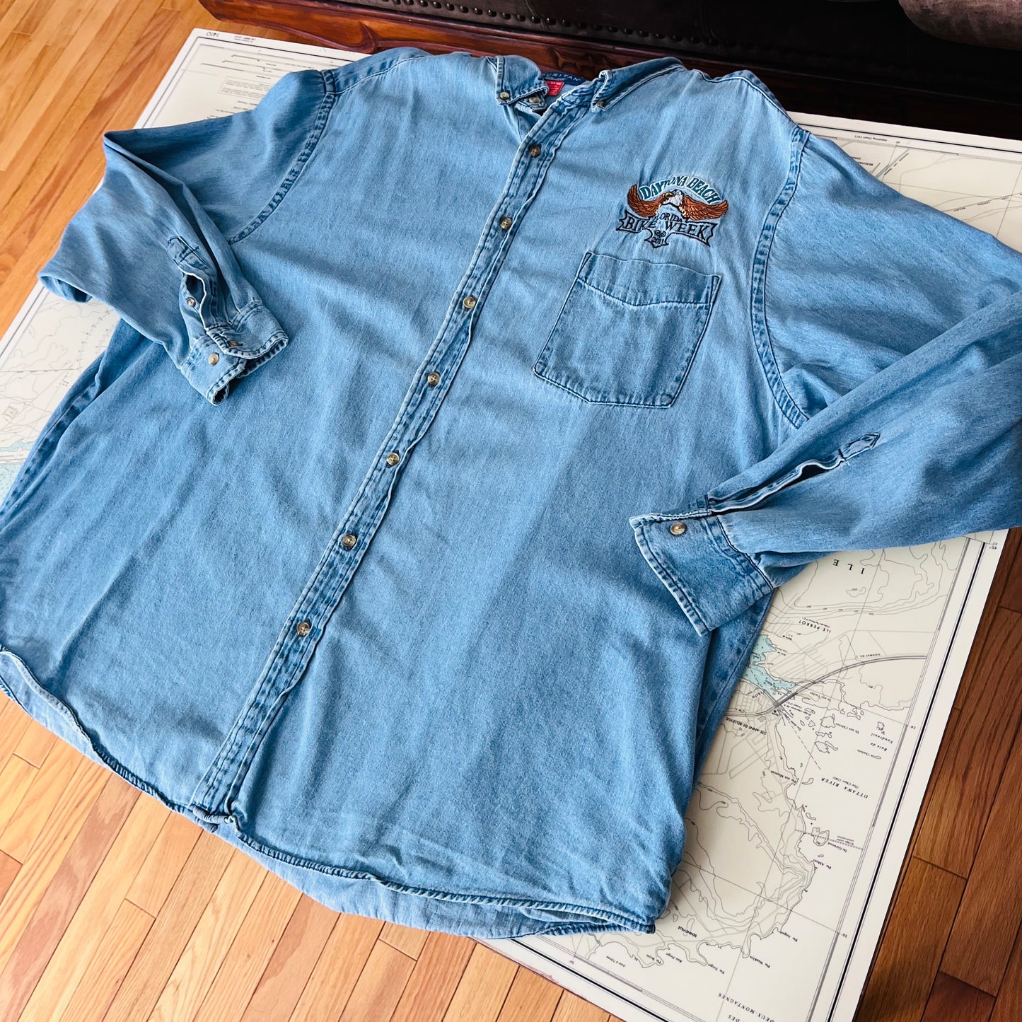 Vintage 2011 Daytona Bike Week Denim Button Up Shirt