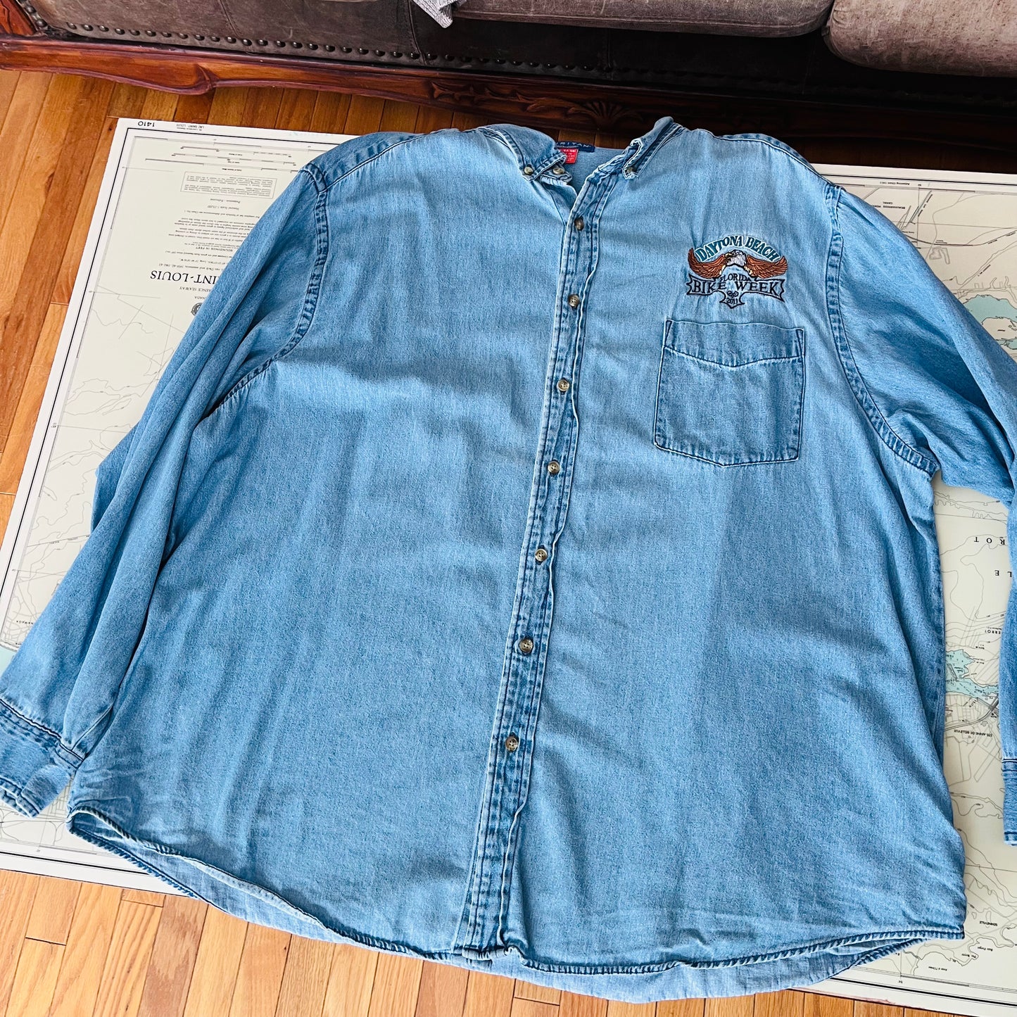 Vintage 2011 Daytona Bike Week Denim Button Up Shirt