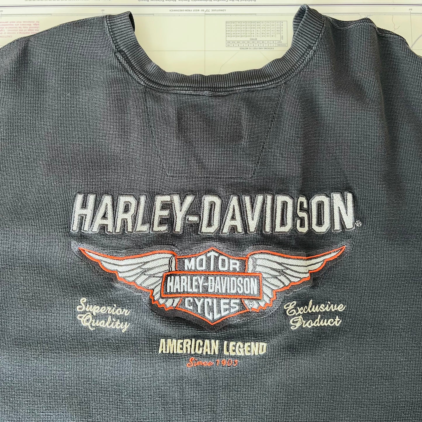 Vintage Harley Davidson Embroidered Logo Waffle Knit Long Sleeve Tee Shirt